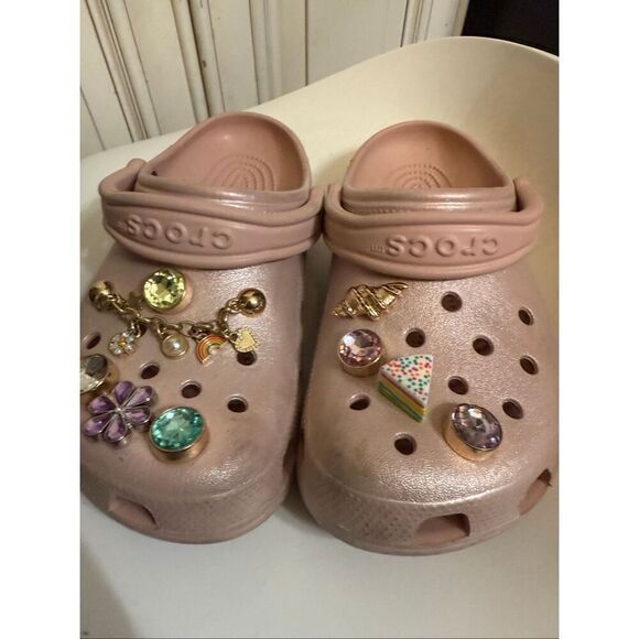 Crocs Girls Bling Chain Charm Jibbitz Classic Clog Sandals Pink Size 5 - Picture 11 of 13